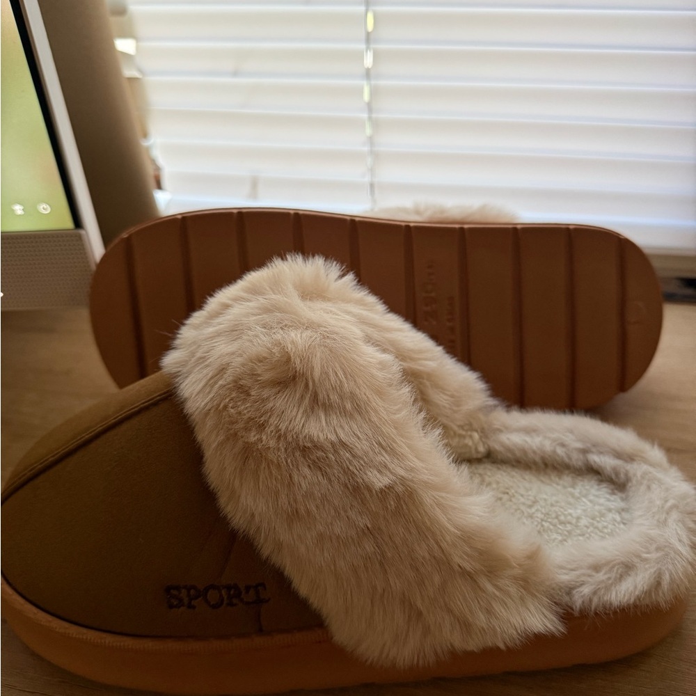 Brown and Cream Fur-Lined Slippers